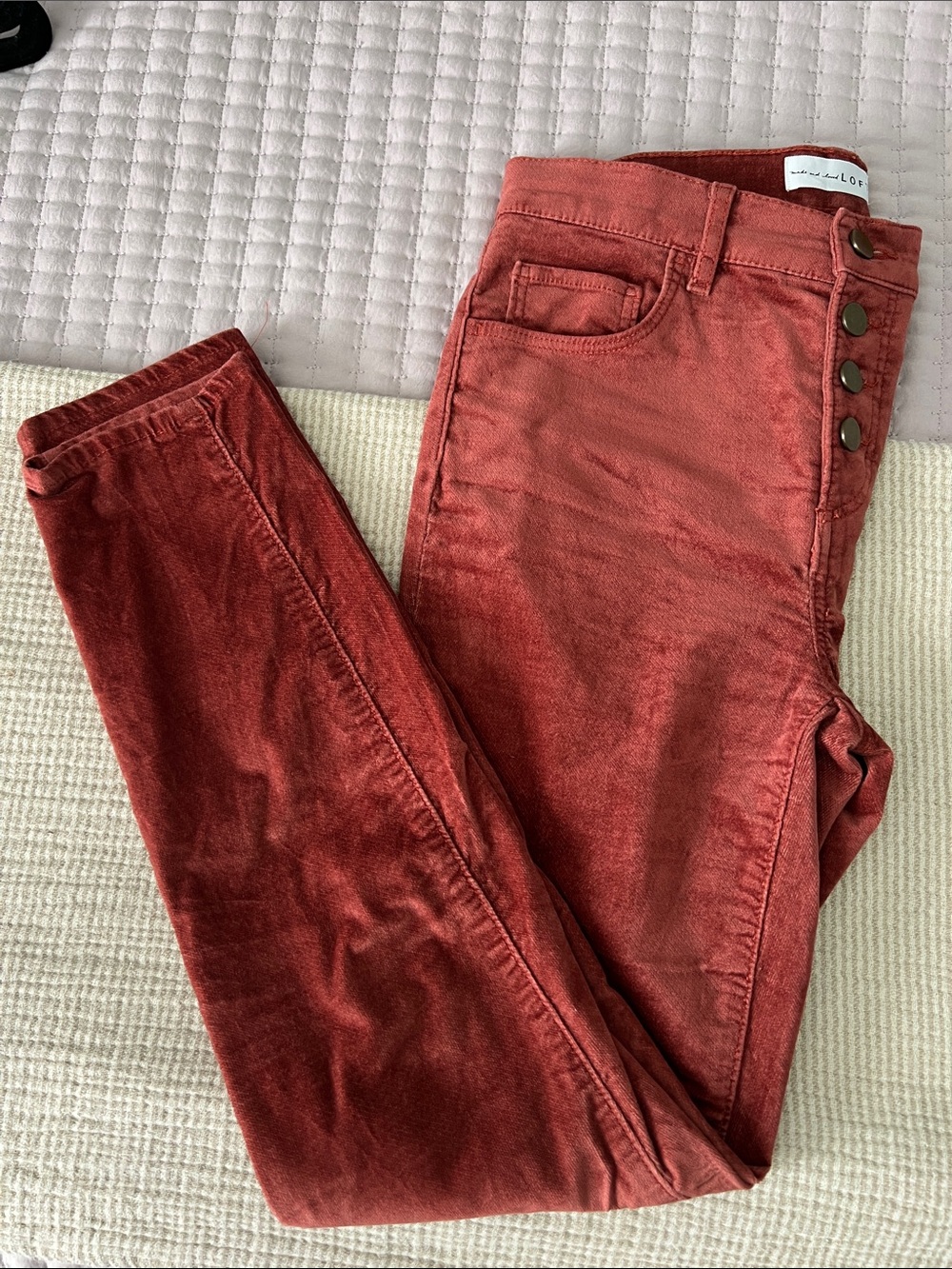 LOFT Rust Orange Button-Fly Skinny Pants